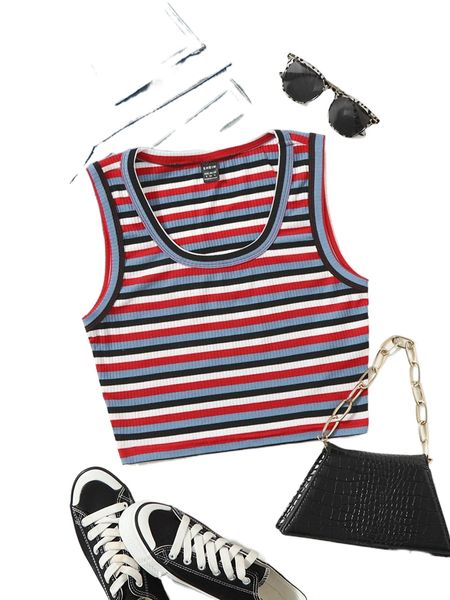 

striped tank crop p7uh#, White