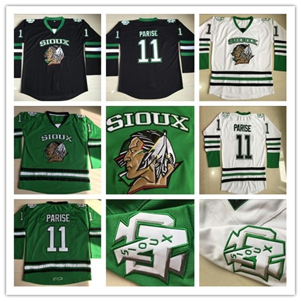 Ceomitness 11 Zach Parise North Dakota Fighting Sioux College Hockey Sioux Jersey Cucite e ricamo di alta qualità