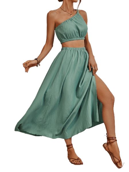 

one shoulder & split thigh skirt m1z8#, White