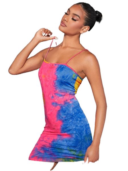 

tie dye bodycon cami dress p15x#, Black;gray