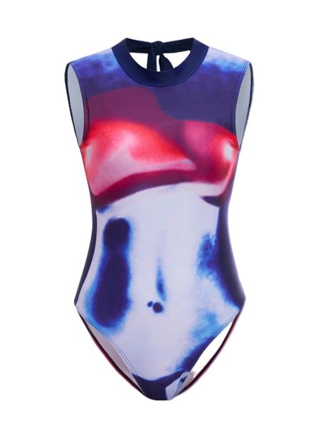 

romwe cyber luvr all over print tie back one piece swimsuit e6bp#, White;black