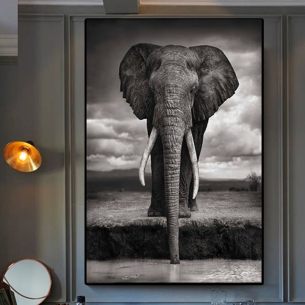 Wildes Afrika-Elefant-Tier, skandinavische Landschaft, Leinwandmalerei, Poster und Drucke, Cuadros-Wandkunstbild für Wohnzimmer