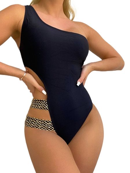 

stitch detail cut-out one piece swimsuit r5ov#, White;black