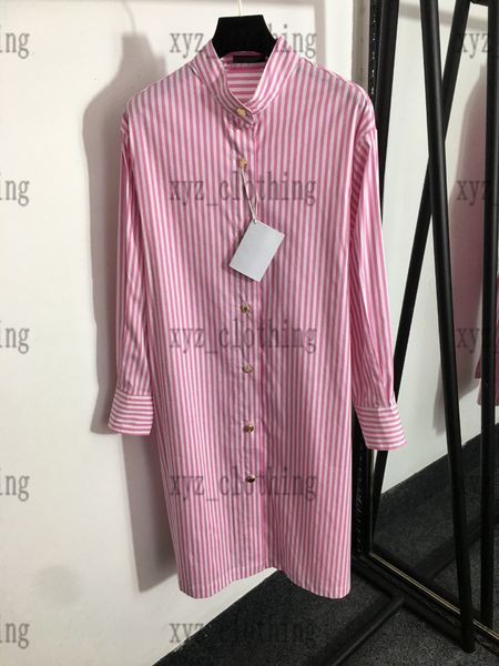 

2022ss fashion pink women long dresses desdigner b letter single-breasted stand-neck shirts skirts long-sleeve striped shirt dress simple an, Black;gray
