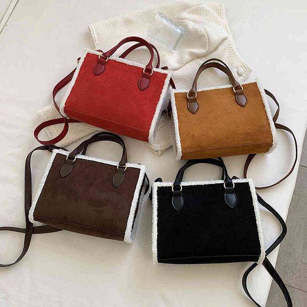 

women's crossbody bags handbag 2021 girl shopper purse fashion casual retro solid color matte pu leather plush edge shoulder bag