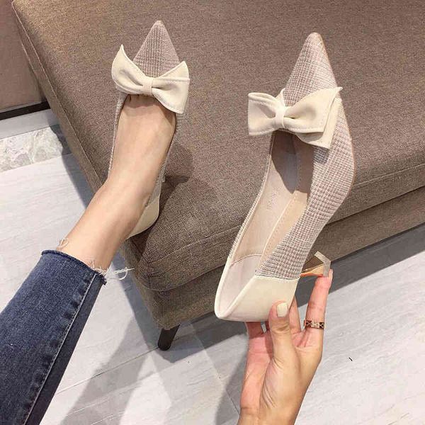 

sandals korean spring single shoes middle heel versatile bow knot shallow mouth small fragrance silk satin pointed boat thin women's kz, Black