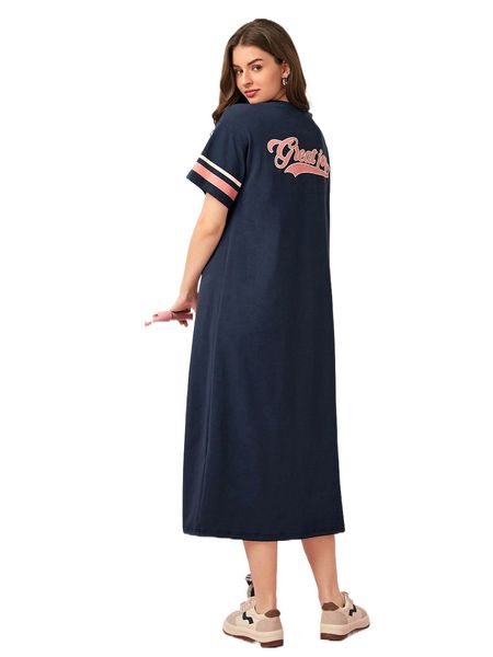 

letter graphic striped sleeve tee dress 90en#, Black;gray