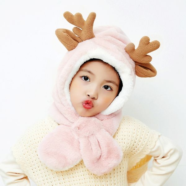 

designer kids christmas antlers hats scarfs children boys girls winter head ears neck warmer fashion snow cap slouchy beanies khaki beige pi, Blue;gray