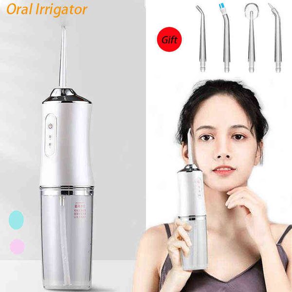 

household oral irrigator usb rechargeable water flosser portable dental jet 300ml tank proof teeth cleaner 220518