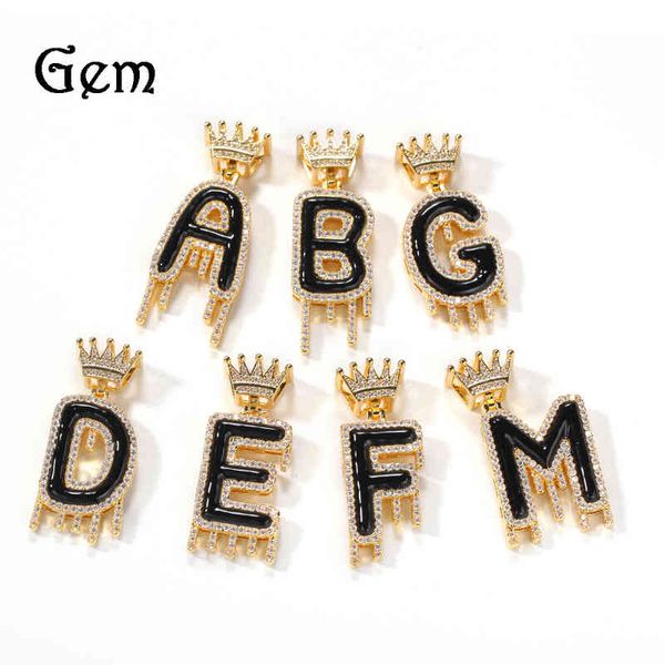 

new product oil crown water dripping english alphabet necklace hip hop trend zircon pendant jewelry, Silver
