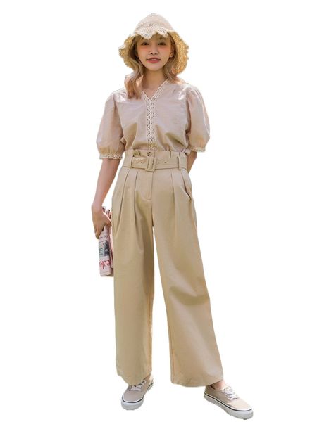 

dazy solid button front belted pants u8ol#, Black;white