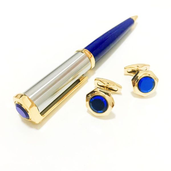 Penne gel Classic Octagon Blu Penna a sfera di lusso di alta qualità con scrittura del numero di serie Smooth Commerce Gemelli Confezione regalo SetGel GelGel