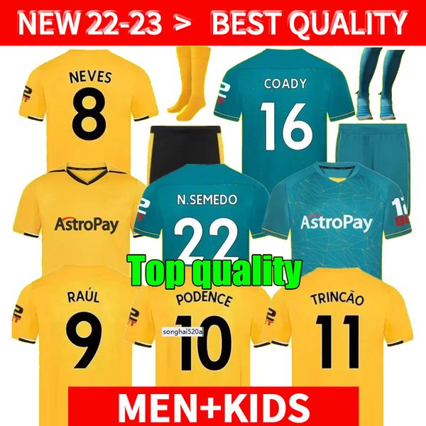 

new 22 23 wolves soccer jerseys raul semedo neto neves trincao 2022 2023 wanderers j otto podence gibbs hee chan wolverhampton football, Black;yellow