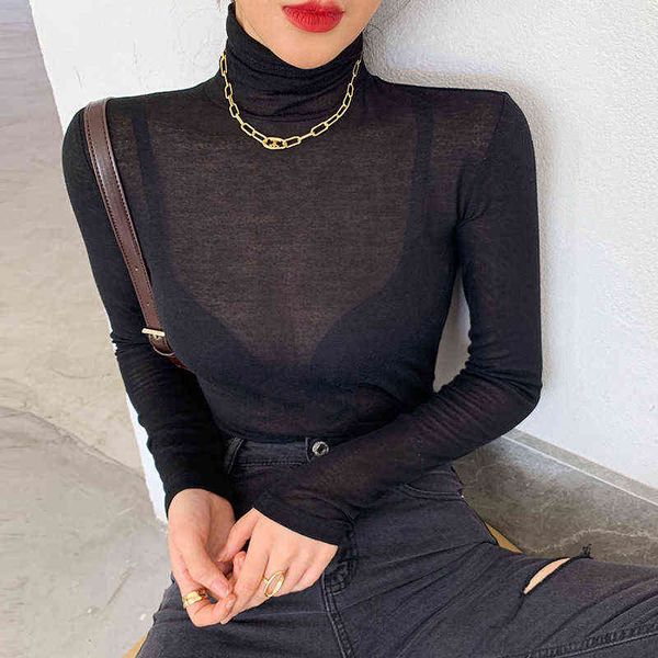 

new basic turtleneck long sleeve women t-shirt autumn winter long sleeve slim stretch ladies all-match tees y220411, White