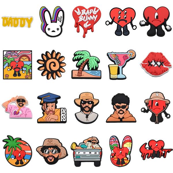 

2022 popular bad bunny designer pvc croc shoe charms for kids gift wholesale, White;pink