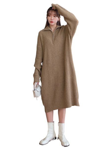 

dazy quarter zip drop shoulder sweater dress d47p#, White;black