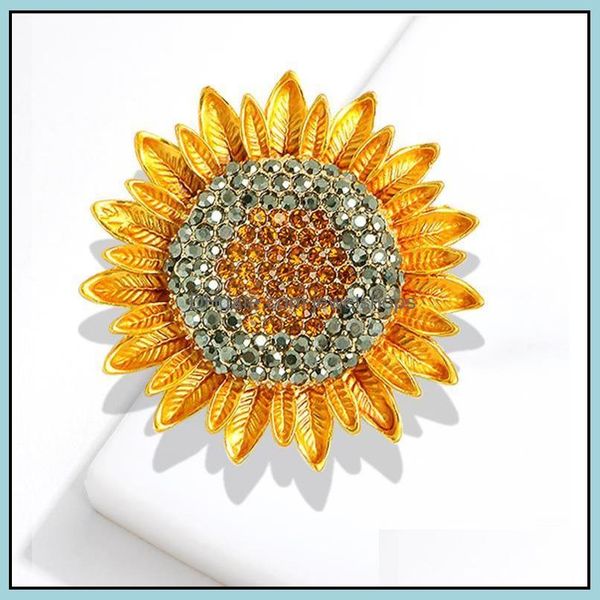 

pins brooches jewelry golden crystal sunflower brooch rhinestone floral pins for men women party suit collar accessories drop delivery 2021, Gray