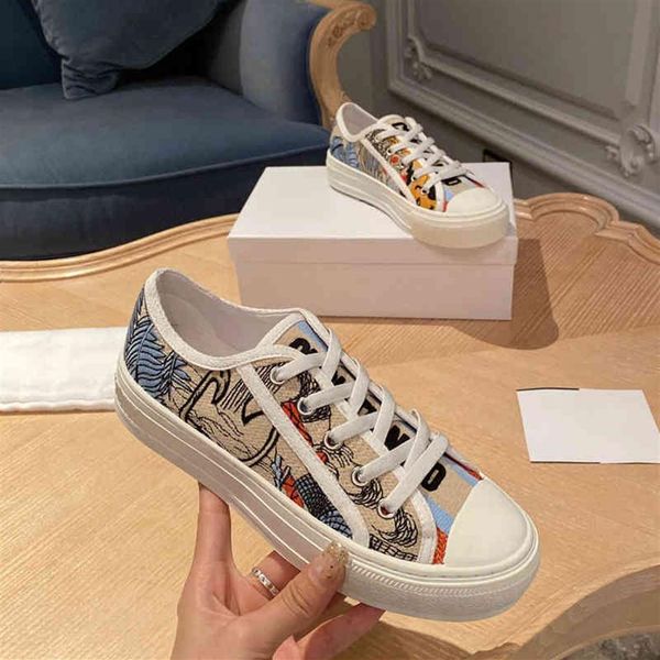 

60% off designer slippers high version family old flower embroidered letter canvas shoes thick bottom lace up raised round head sm235m, Black