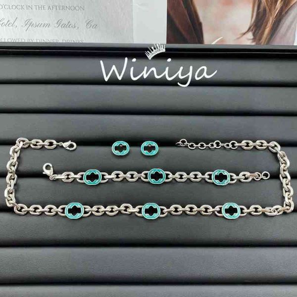 

factory outlet necklace new brass letters enamel earrings bracelet neck chain fashion jewelry, Silver