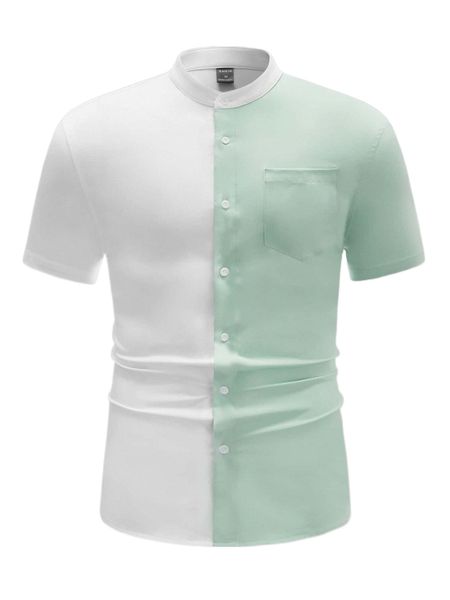 

men two tone pocket patched shirt 2613#, White;black