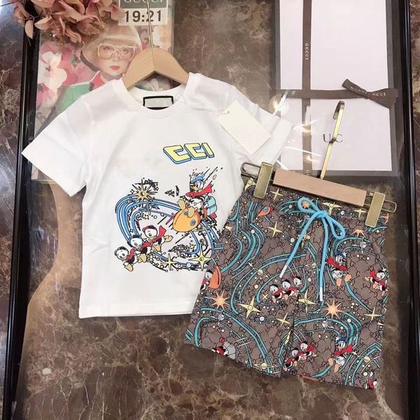 

2022ss child designer clothe sets letter duck rocket childrens kids short sleeve t-shirt print shorts set suit brand boys clothing cotton te, White