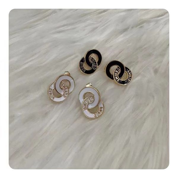 

saijia's new style celi 8-word double circle letters black and white oil dripping earrings stars' same simple ins, Golden