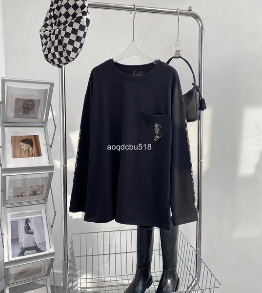 

women's hoodies & sweatshirts 22 early spring ch horseshoe print drill back cross round neck lazy couple os long sleeve t-shirt, Black