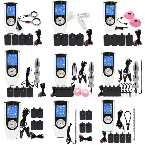 Starkes Gefühl Elektro Aanl Plug Nippelklemmen Penisring Stimulation Elektroschock Host Therapie Körpermassagegerät sexy Spielzeug Kit