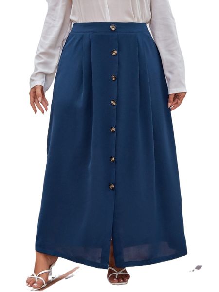 

plus plicated detail button front skirt 98kn#, Black