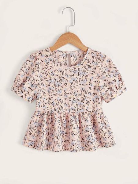 

toddler girls 1pc ditsy floral puff sleeve peplum hem blouse she, White;black