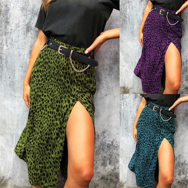 

women skirt summer green leopard women high split women asymmetrical skirt streetwear skirts club wear y200326, Black
