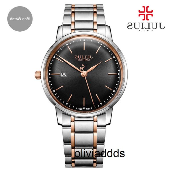

julius brand stainless steel watch ultra thin 8mm men 30m waterproof wristwatch auto date limited edition whatch montre jal-040 b4z7, Slivery;brown