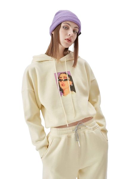 

figure print drop shoulder hoodie k9mf#, Black