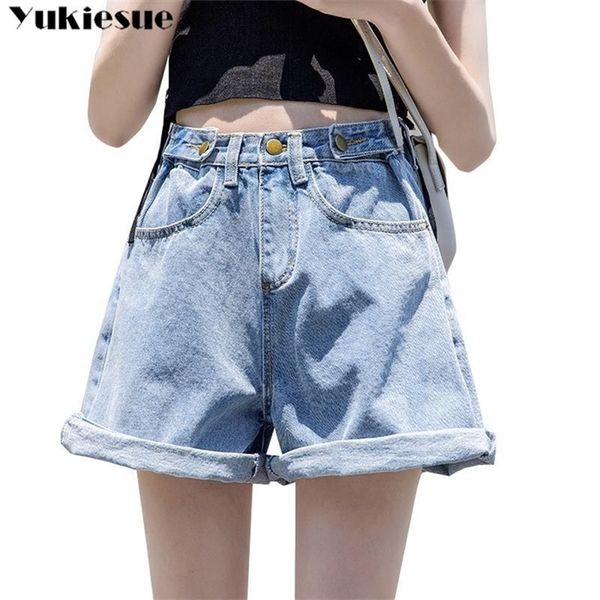

streetwear summer women denim shorts new arrival high elastic waist wide leg shorts jeans black short femme plus size 5xl 210412, Blue