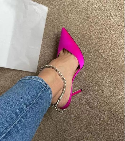 

ladies 22s luxurious dress shoes women's sandals high heels crystals ankle strap pointed toe saeda 100mm crystal-embellished satin pump, Black