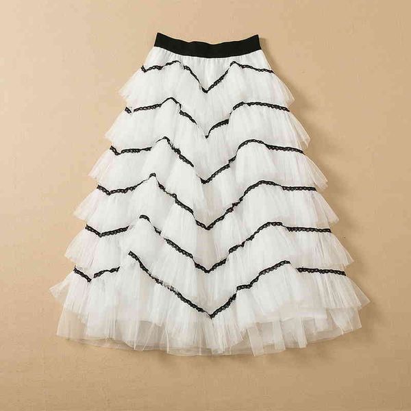 

skirts 6 colors double layer mesh large swing a-line skirt elastic waist color matching for women in spring and summer of 2022 lg46, Black