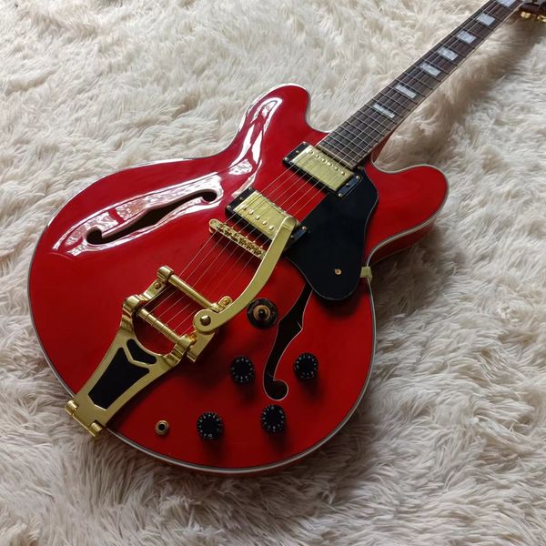 

electric guitar semi-hollow body maple golden hardware delivery big tremolo