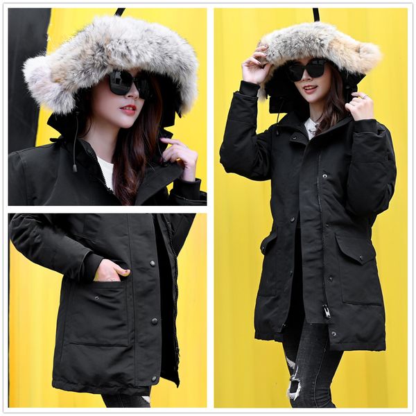 

womens down jacket parkas keep warm and windproof white duck outerwear coats thicken to resist the cold winter coat plush collar high, Black