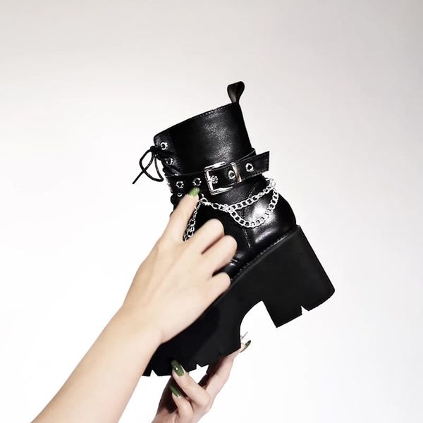 

women boots wedges shoes platforms heel gothic chunky motorcycle boots martin lighgweight comfortable fashion new 35-43, Black