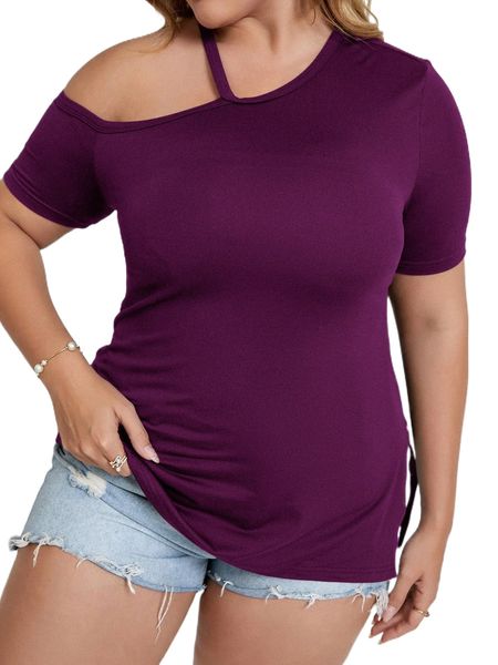 

plus asymmetrical neck tee r88j#, Black