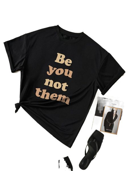 

slogan graphic round neck tee d3fq#, White