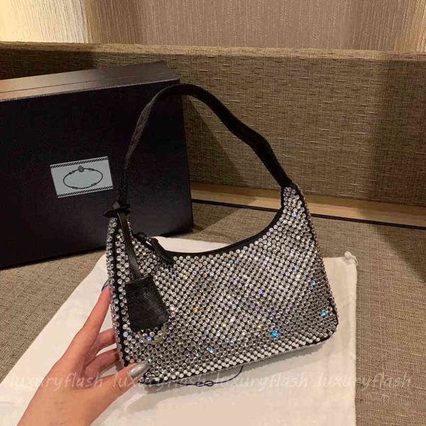 

3adiamond women shoulder bag 2022 new crystal handbags summer fashion underarm purses luxury totes bling nylon classic shiny hand, Red;black