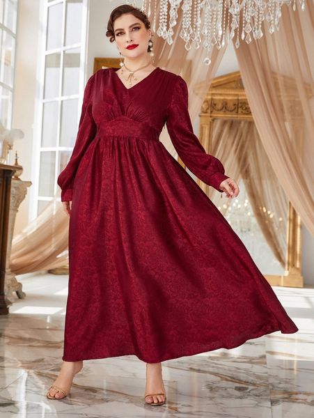 

plus allover floral jacquard lantern sleeve maxi dress g46t#, Black