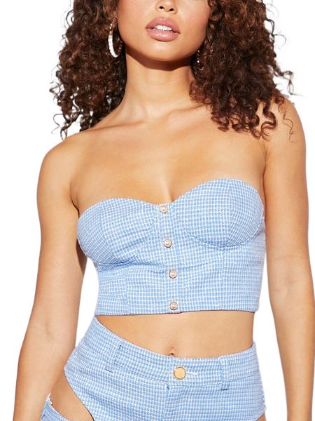 

houndstooth print button front tube u0vk#, White