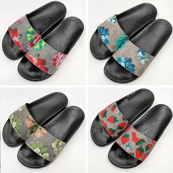 

with box designer slides slippers men women sandals flower red green blue dust bag shoes print slide summer beach fashion trainers wide flat, Black