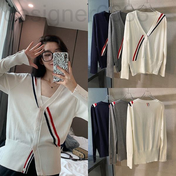

women's knits & tees designer autumn winter tb lovers v-neck knitted cardigan fashion casual stripe long sleeve coat oi14, White