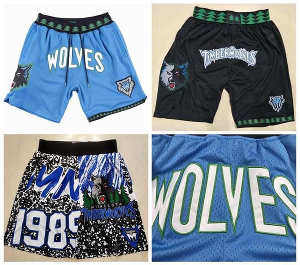 

minnesota's timberwolves's men basketball shorts just don stitched mitchell and ness with pocket zipper sweatpants mesh retro spor, Black