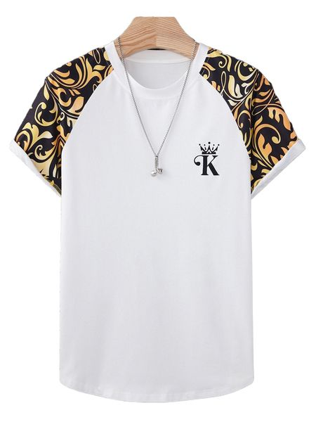 

men random scroll & letter graphic raglan sleeve tee 21gi#, White;black