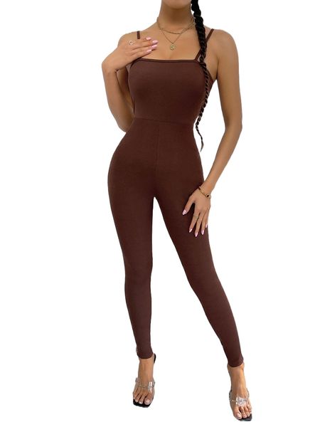 

solid unitard cami jumpsuit q6xr#, Black;white