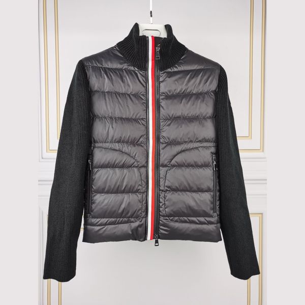 

designer maya mens down jackets knitted patchwork embroidered armbands colorful placket women's men's parkas, Black